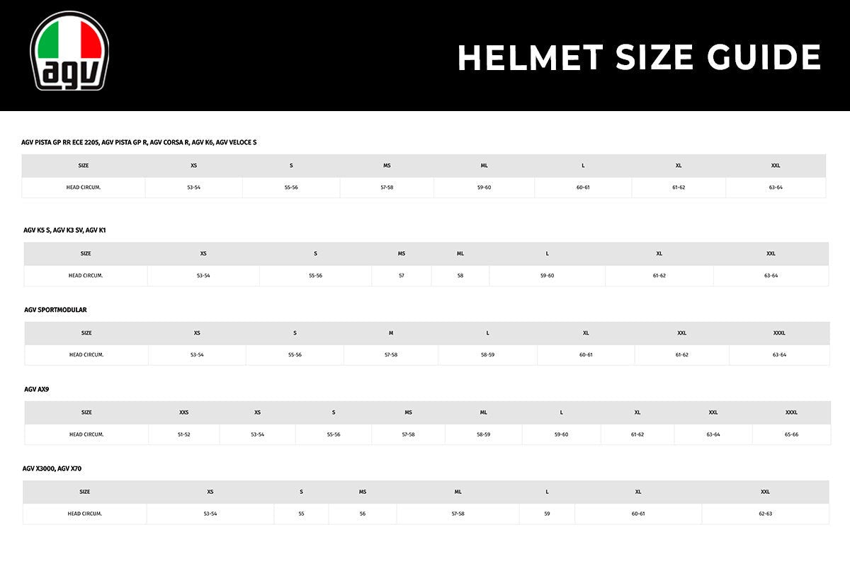 AGV - K5 S Firerace Helmet Size Guide