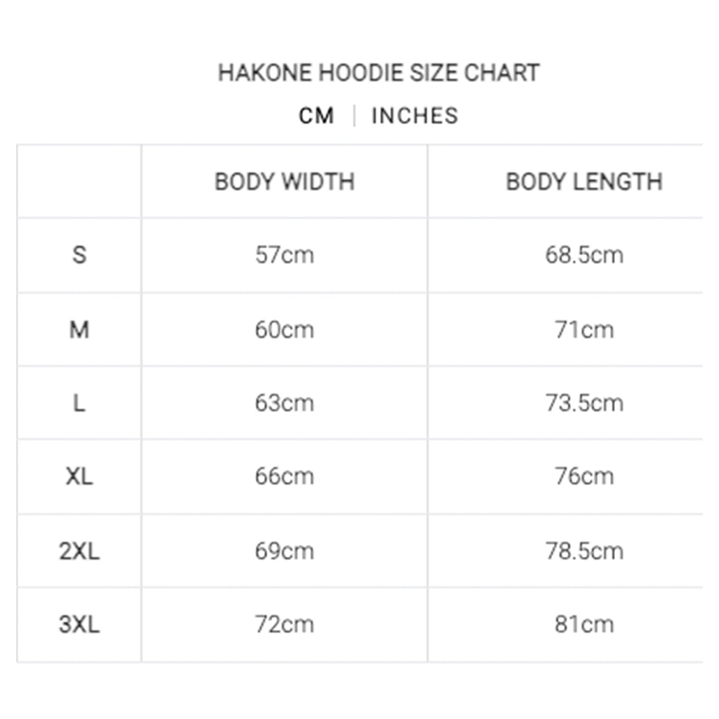 Akin Moto - Hakone Black Hoodie Size Guide