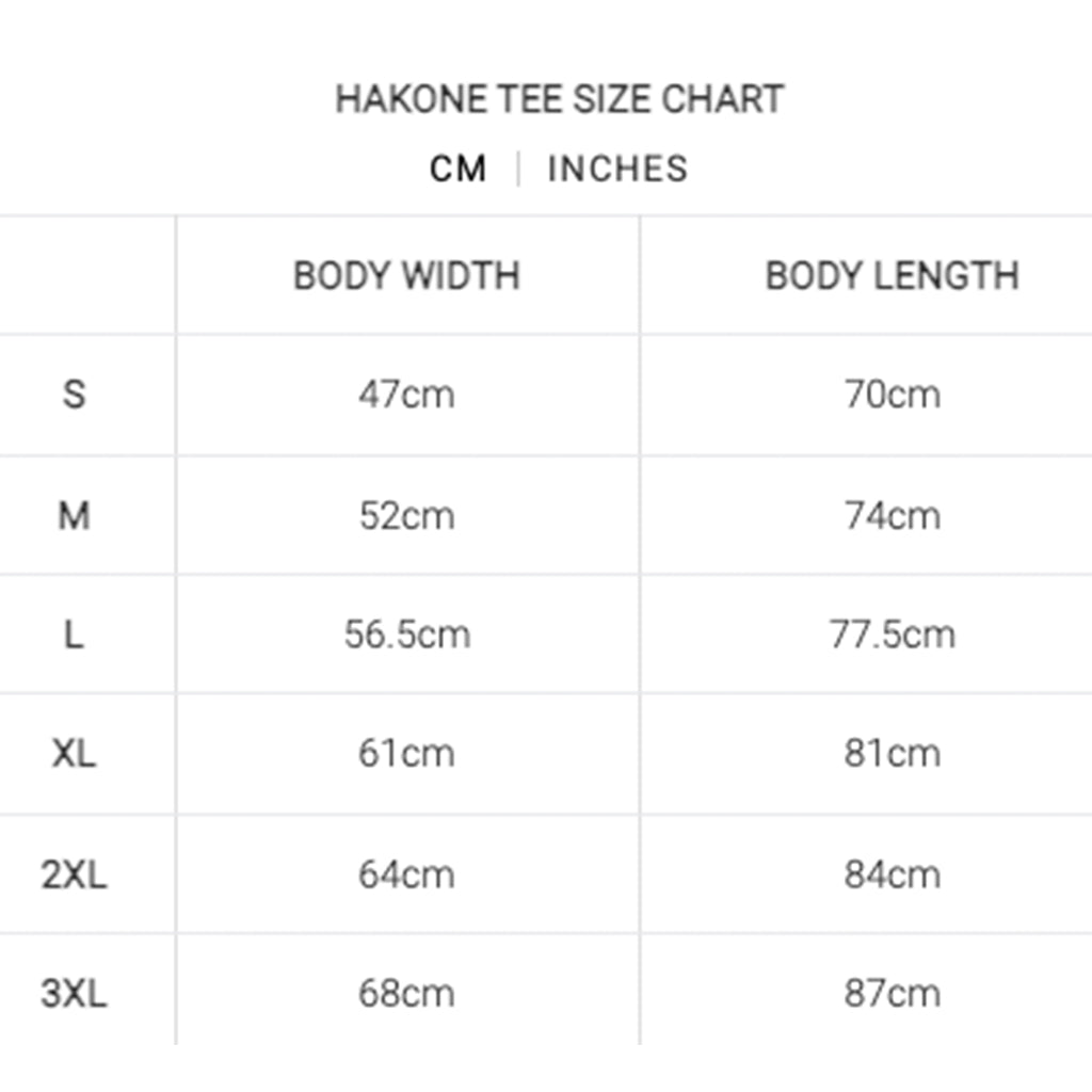 Akin Moto - Hakone Black Tee Size Guide