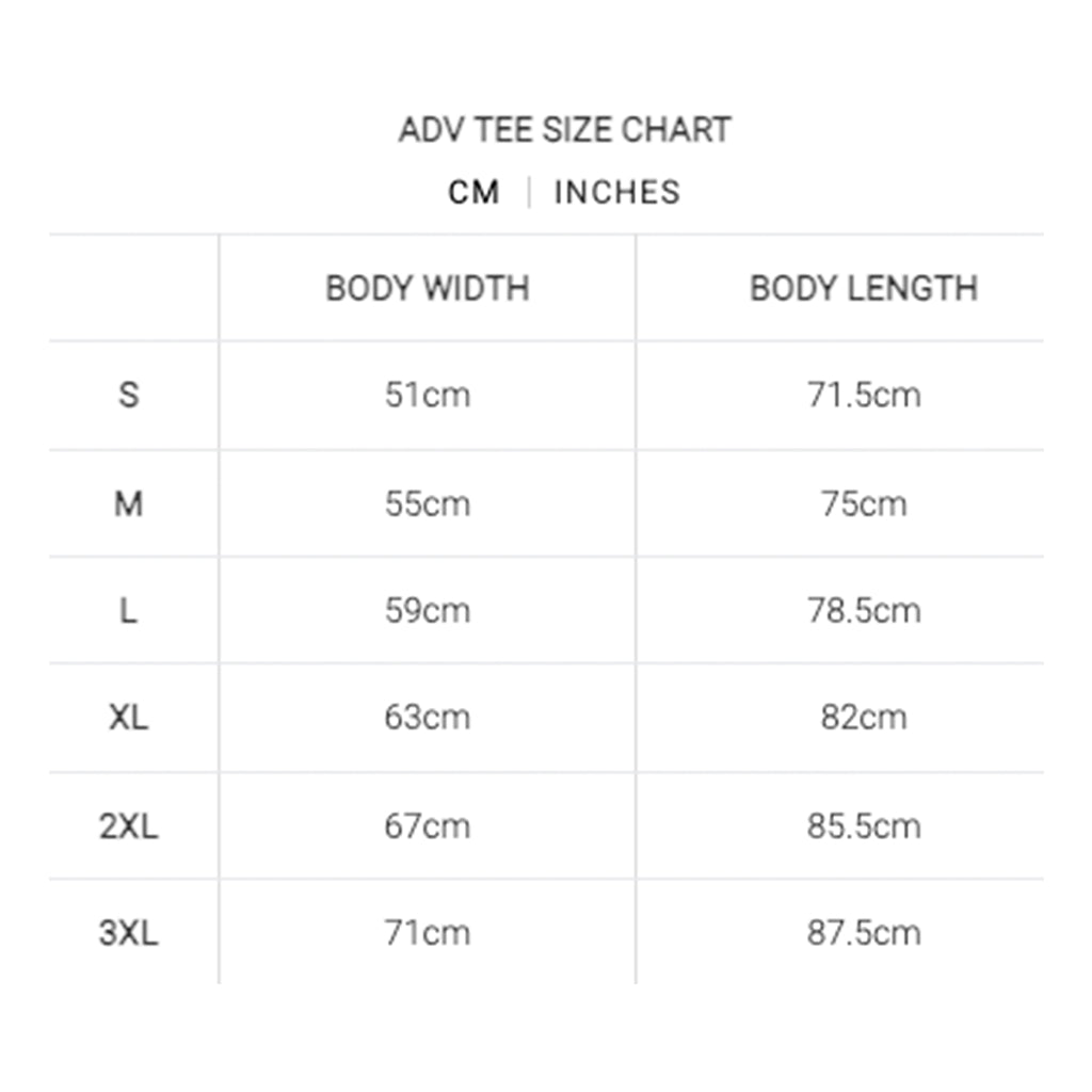 Akin Moto - ADV Vintage Black Tee Size Guide