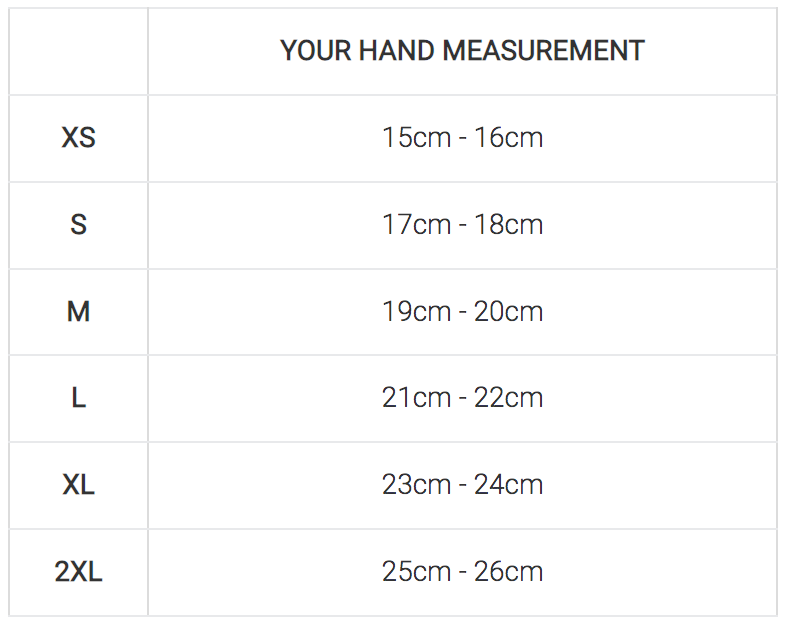 Akin Moto - Grenade Black Gloves Size Guide