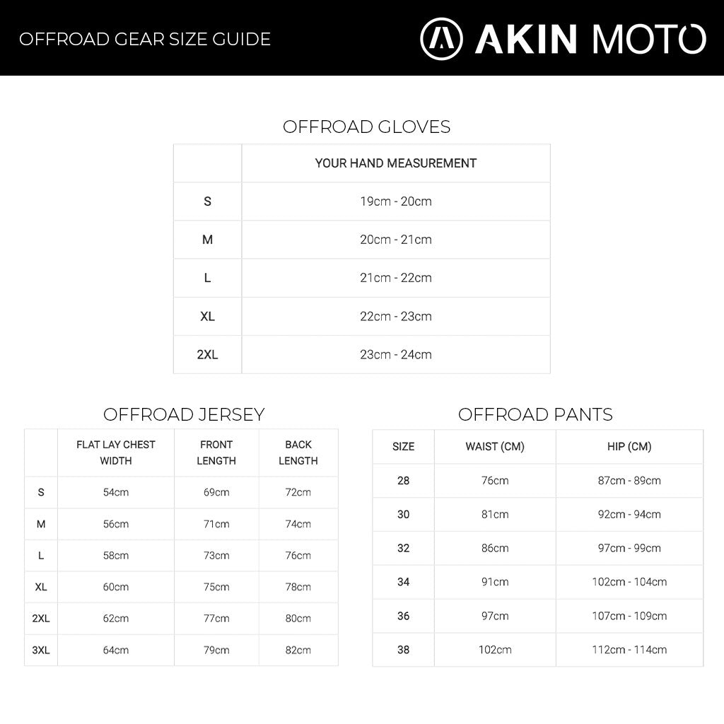 Akin Moto - Slipstream Black MX Jersey Size Guide