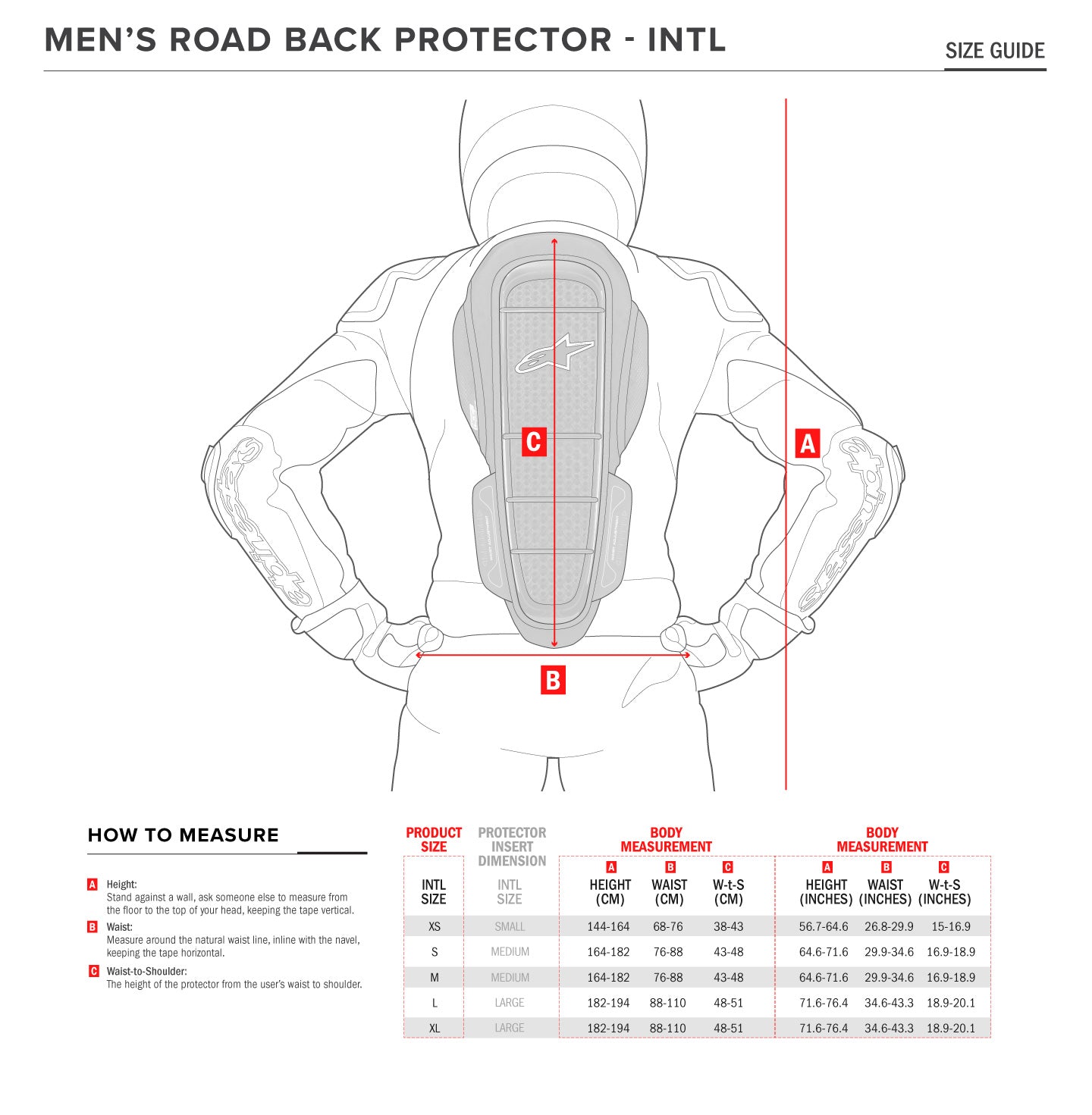 Alpinestars - Nucleon Flex Pro Insert Back Protector Size Guide