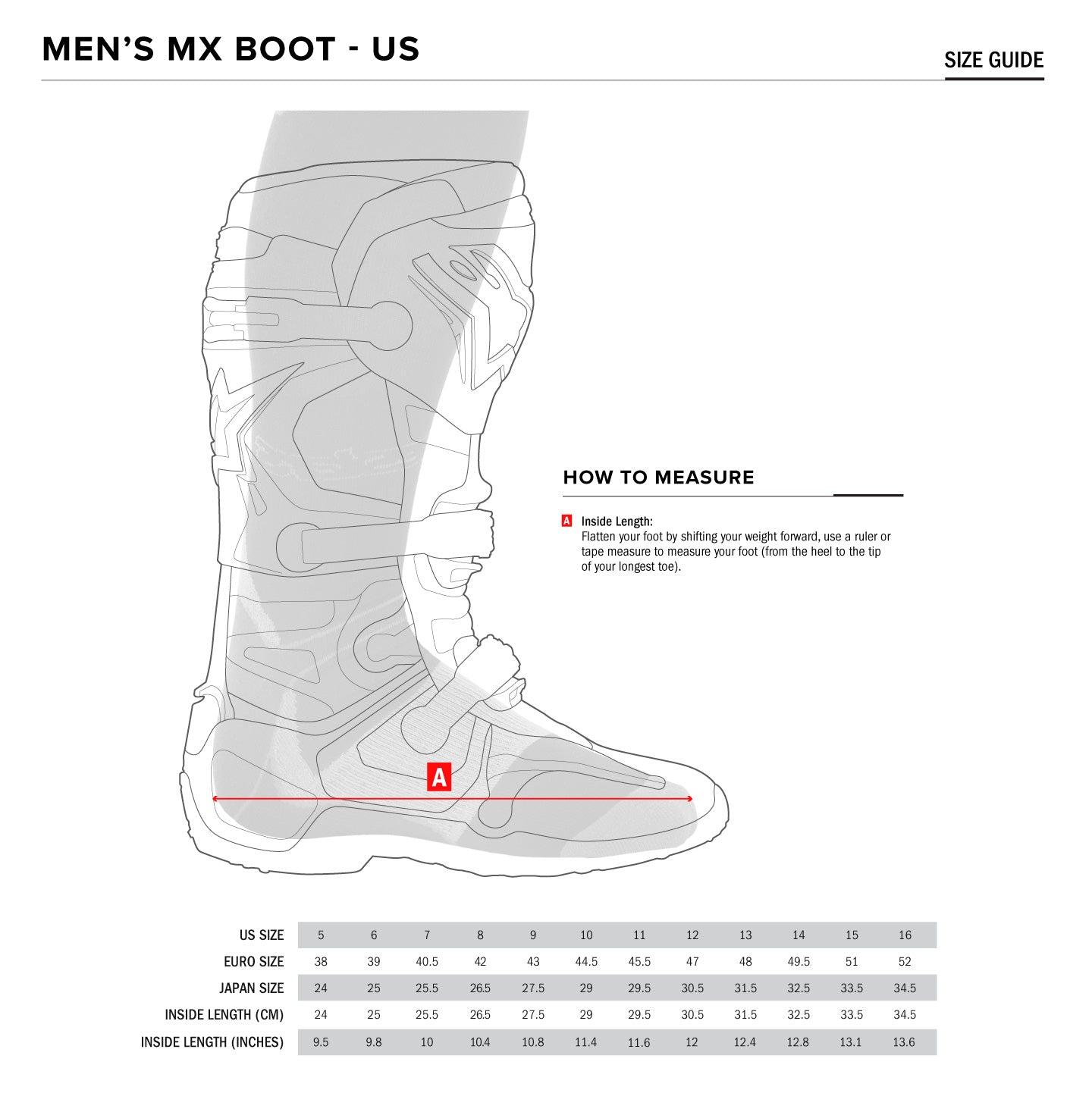 Alpinestars - Tech 7 V2 Black/Flo Red Boots Size Guide