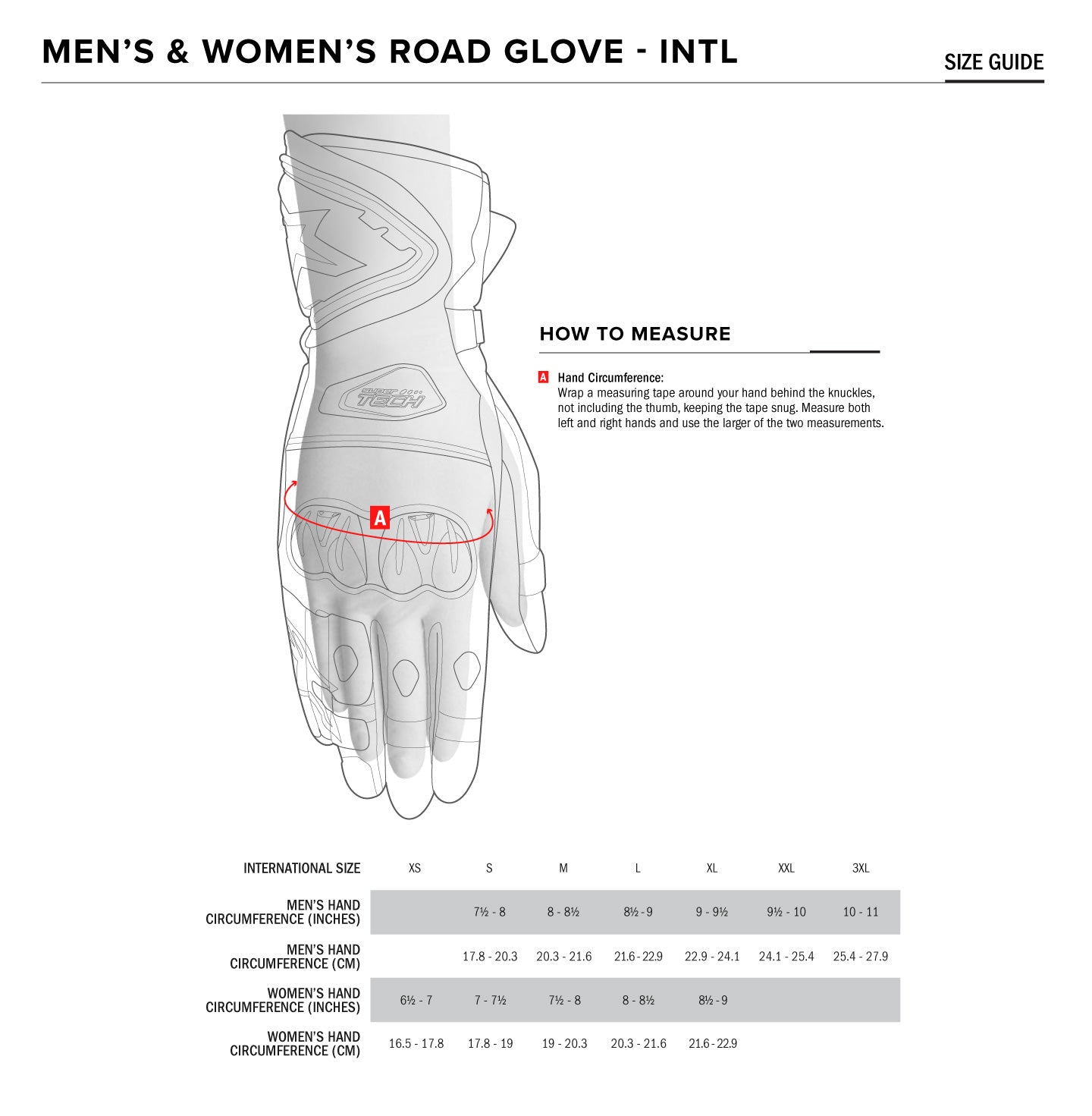 Alpinestars - GP Plus R V3 Black/White Leather Gloves Size Guide
