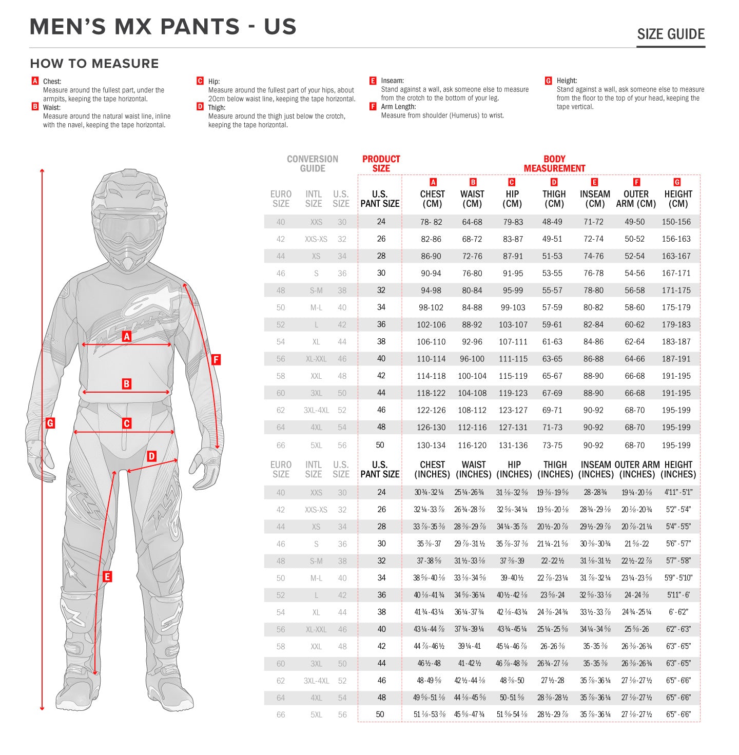 Alpinestars - 2023 Supertech Risen Orange/Black MX Combo Size Guide