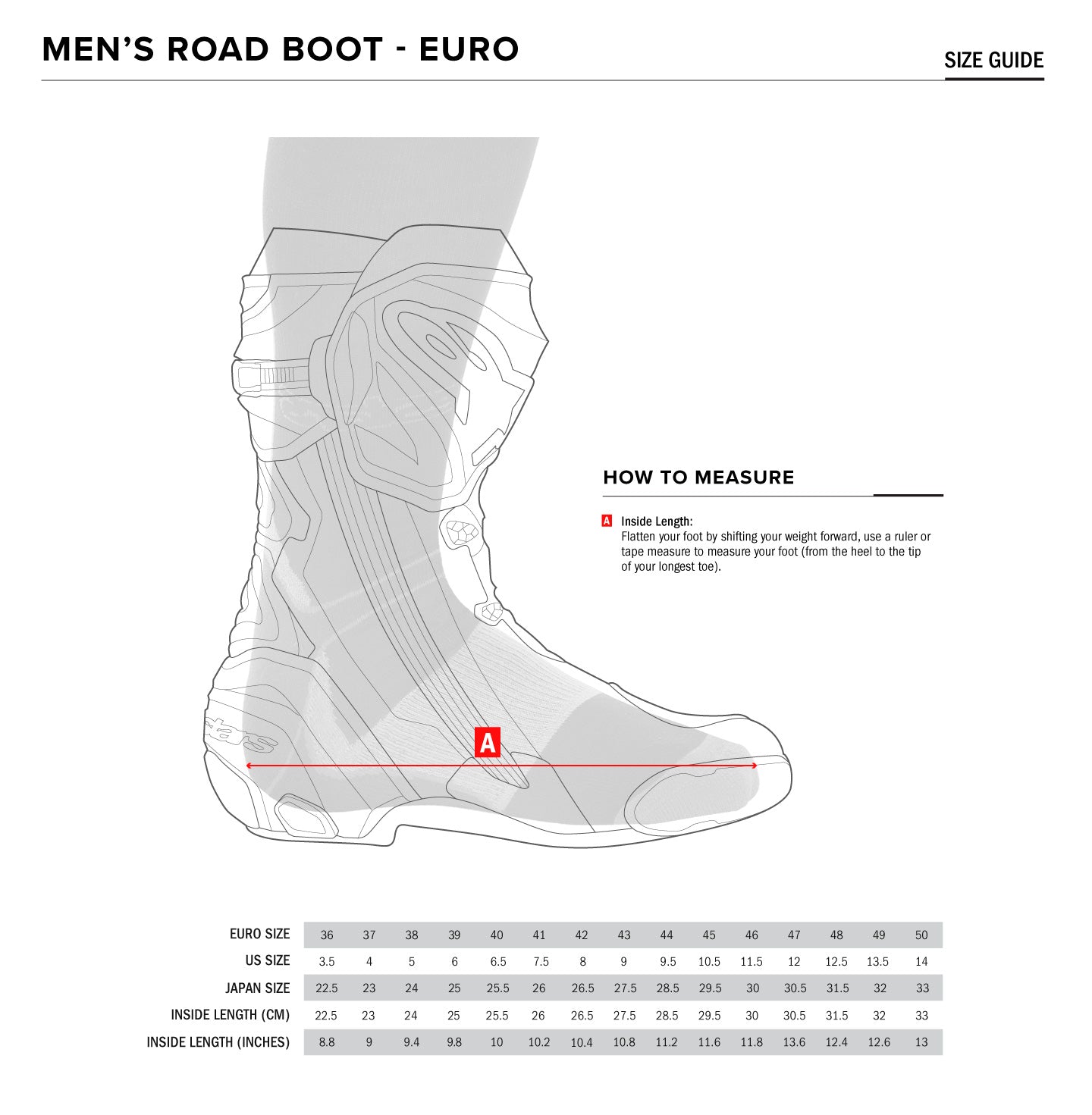 Alpinestars - Supertech R V2 Black/White/Red Boot Size Guide