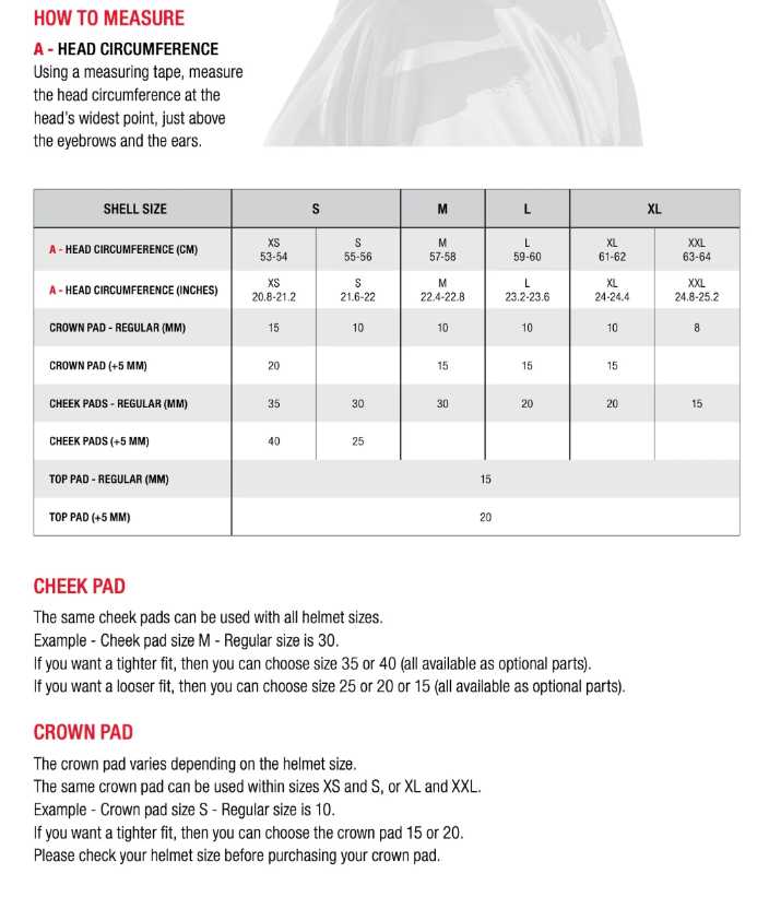 Alpinestars - Supertech SR10 Solid Black Carbon Helmet Size Guide