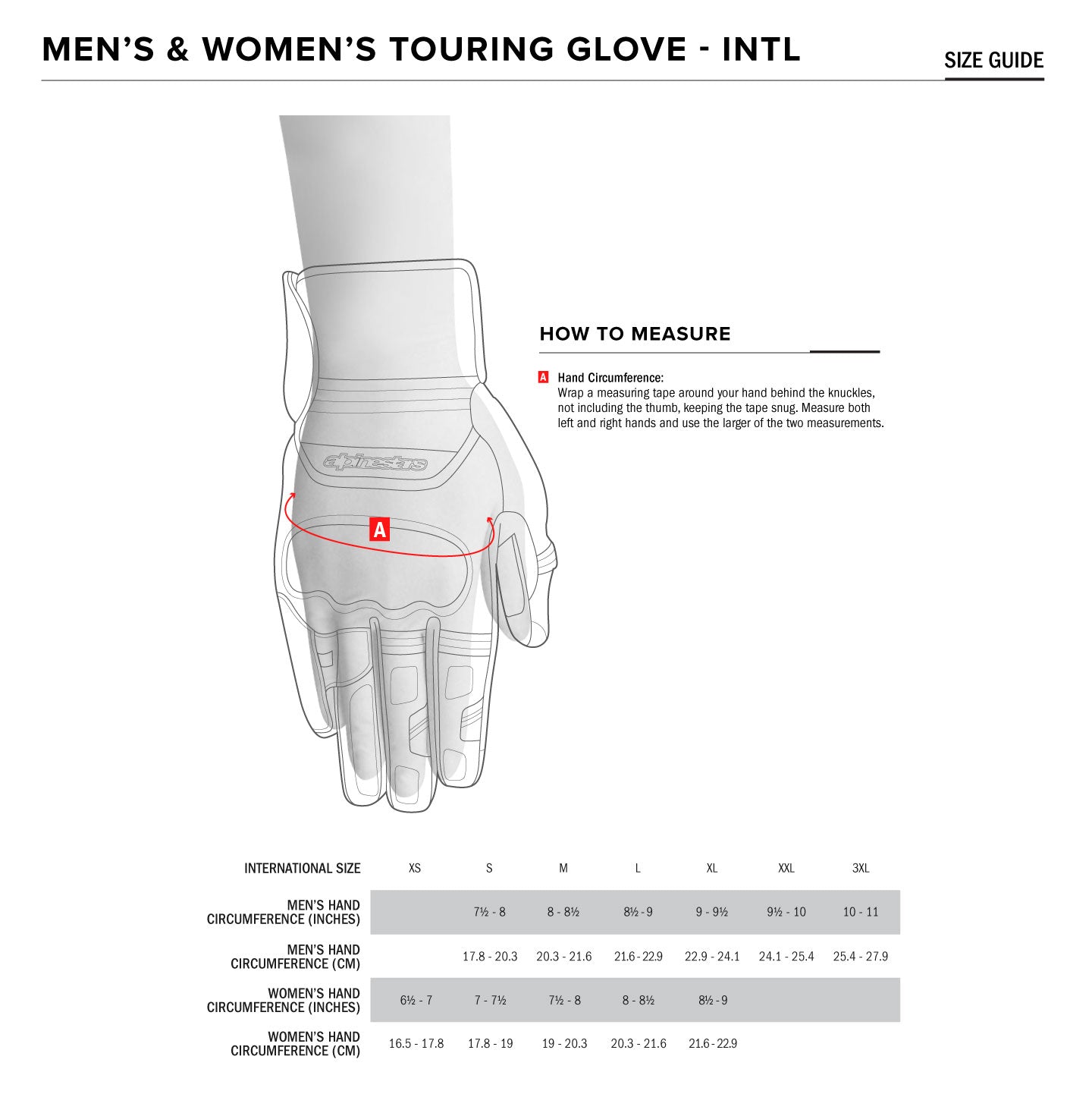 Alpinestars - GP Pro R4 Black/White Gloves Size Guide