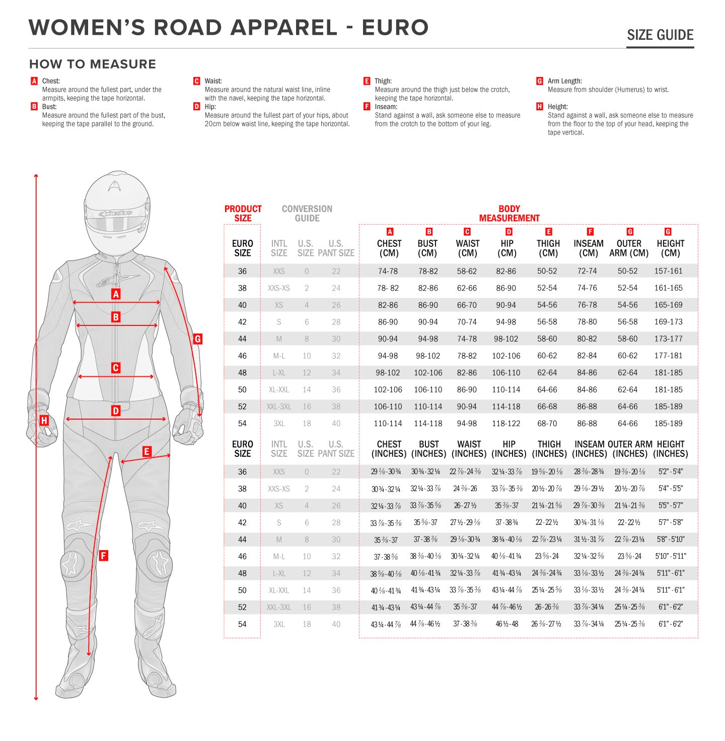 Alpinestars - Stella SP8 V3 Leather Gloves Size Guide