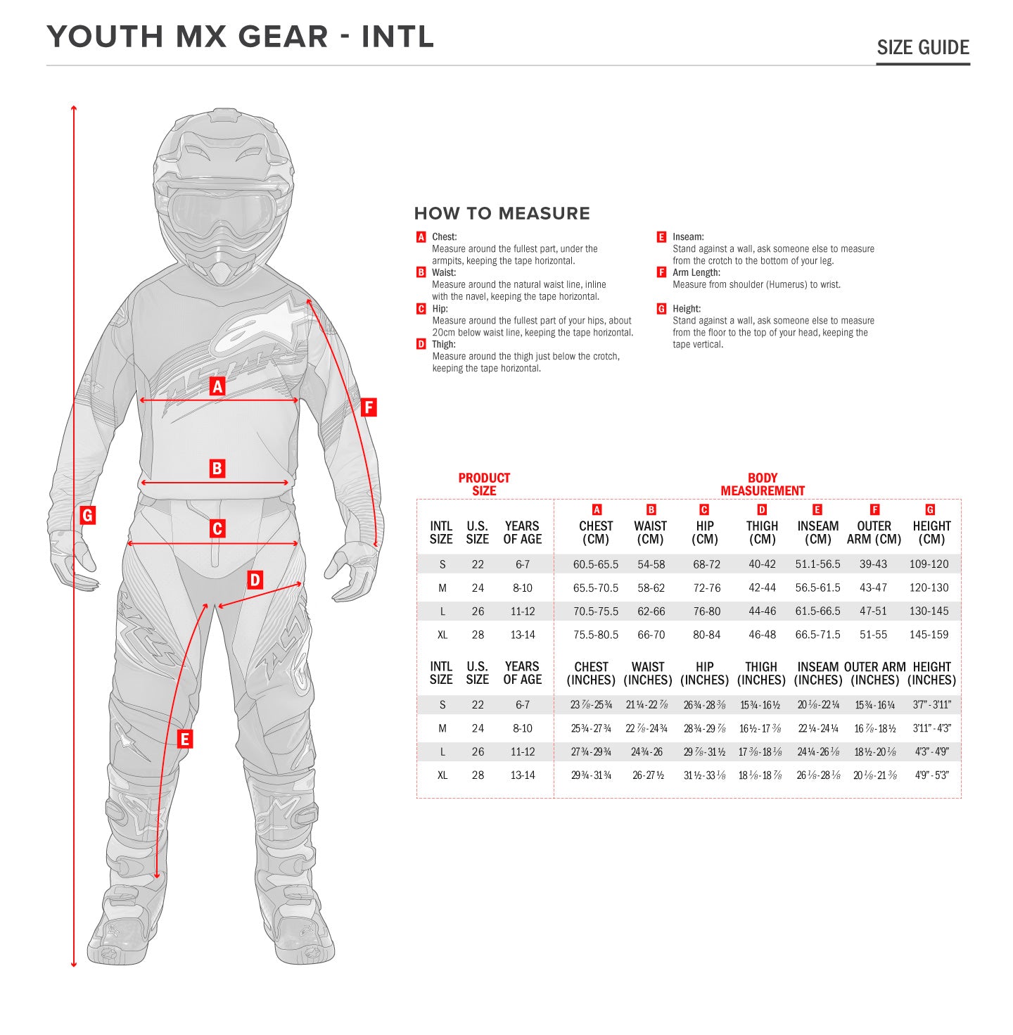 Alpinestars - 2023 Youth Racer Graphite Black Jersey Size Guide
