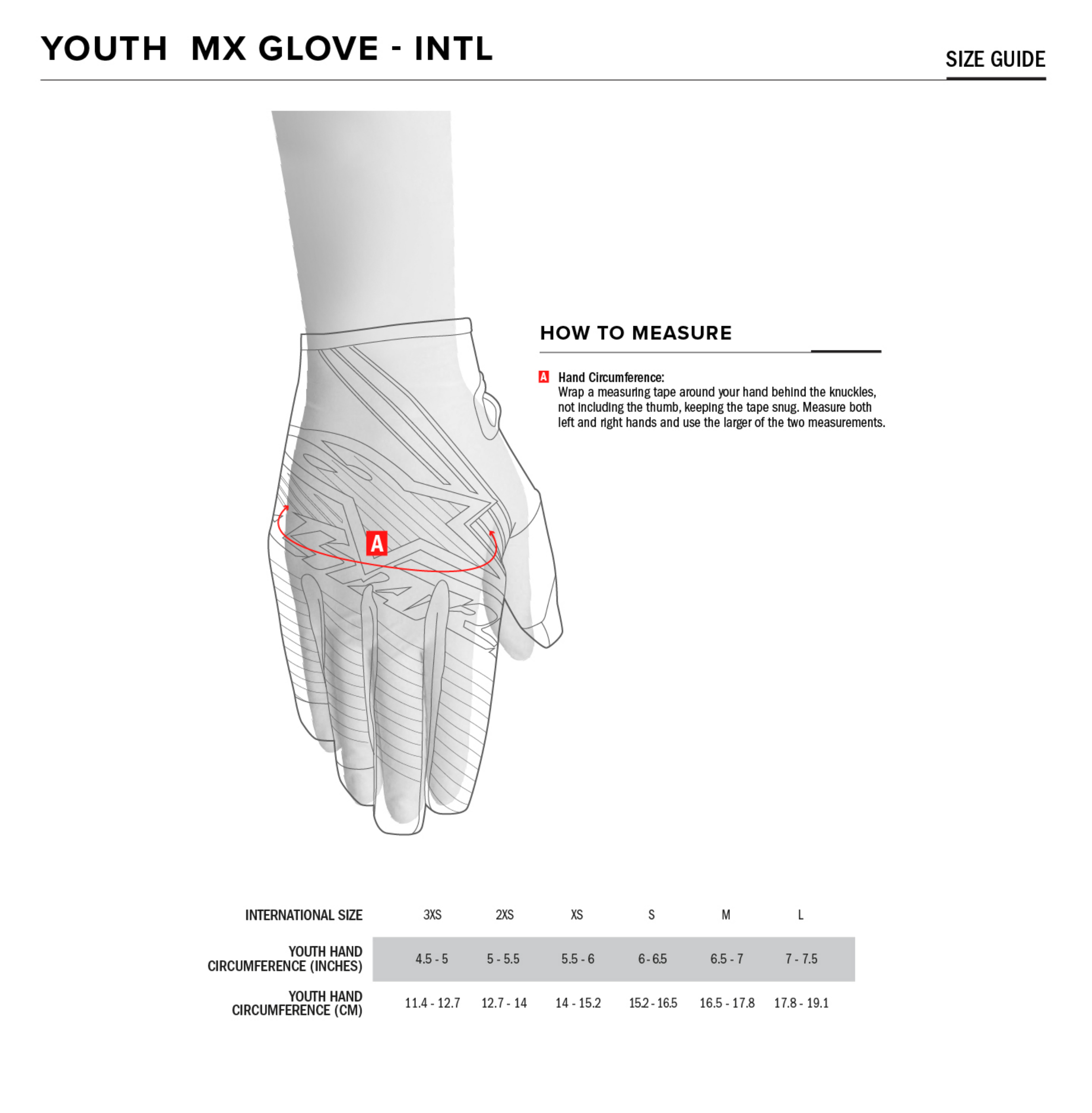 Alpinestars - 2021 Youth Radar Camo Gloves Size Guide