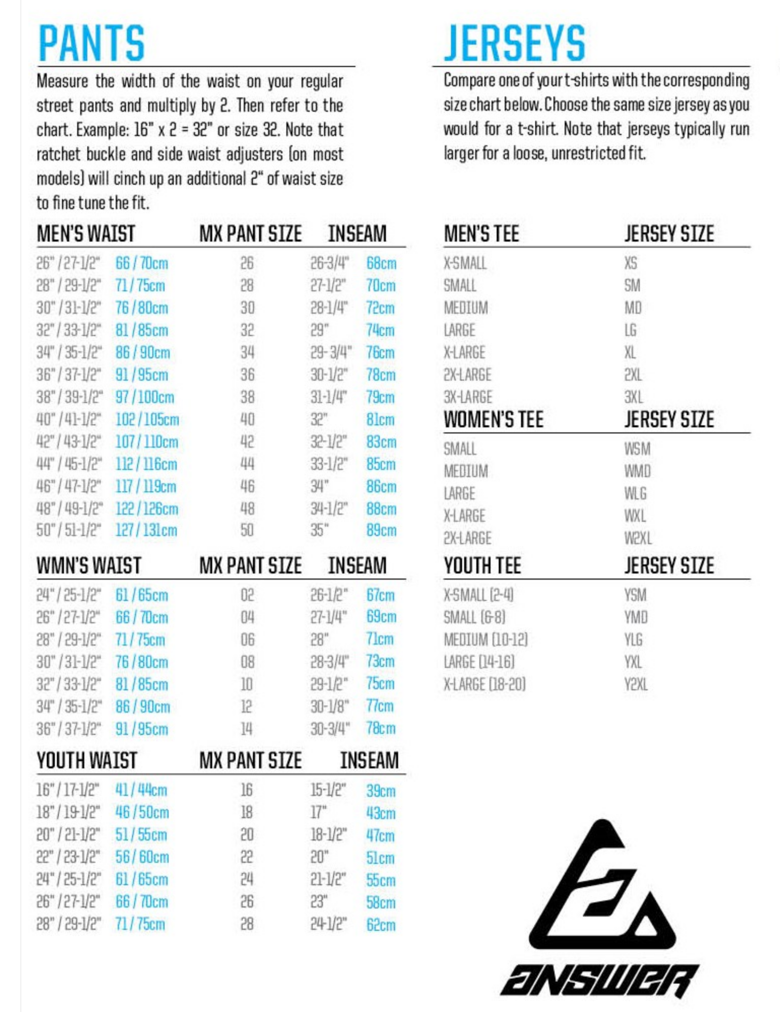 Answer - 2022 Youth Syncron Merge MX Combo Size Guide
