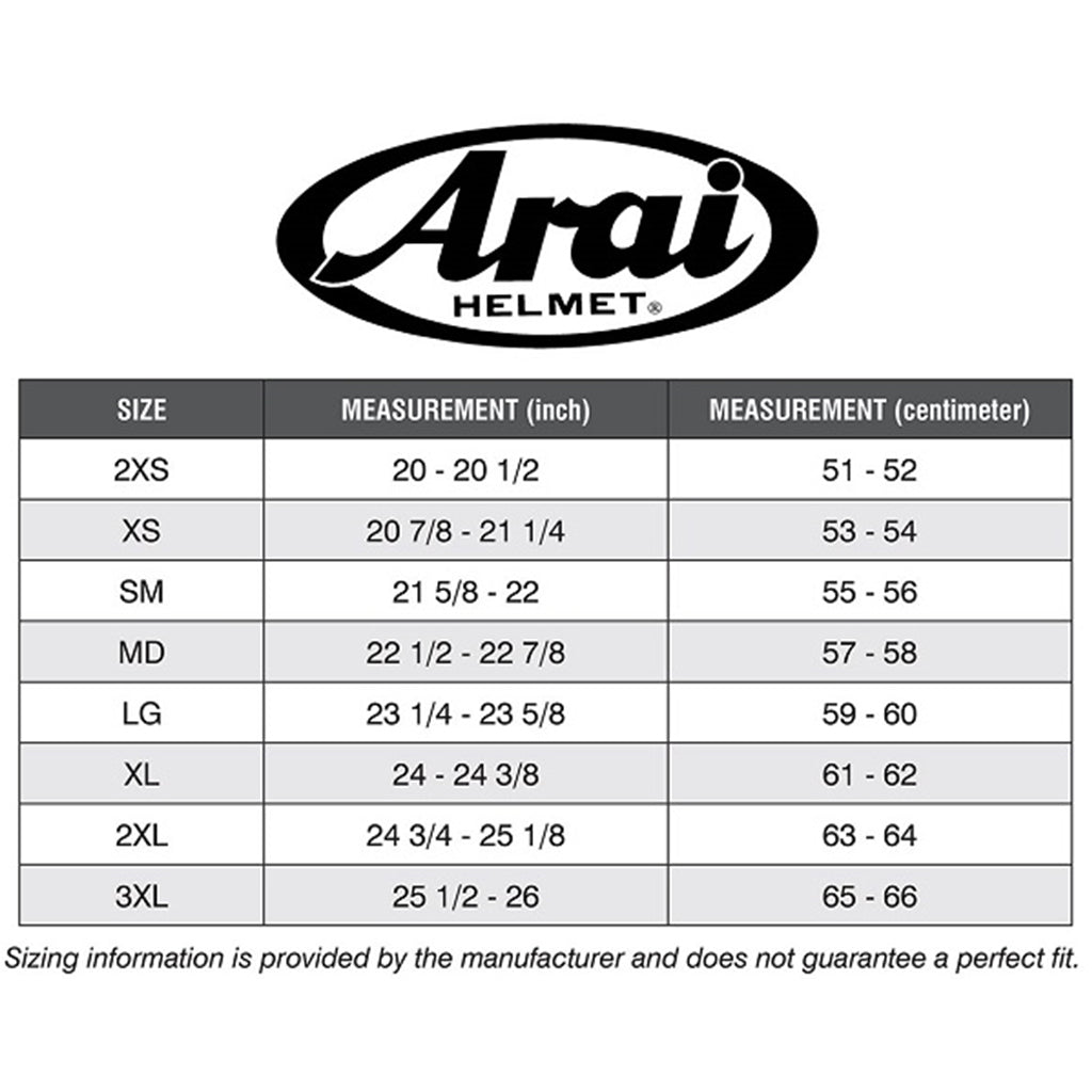 Arai - Tour X5 Discovery Red/White/Black Adventure Helmet Size Guide