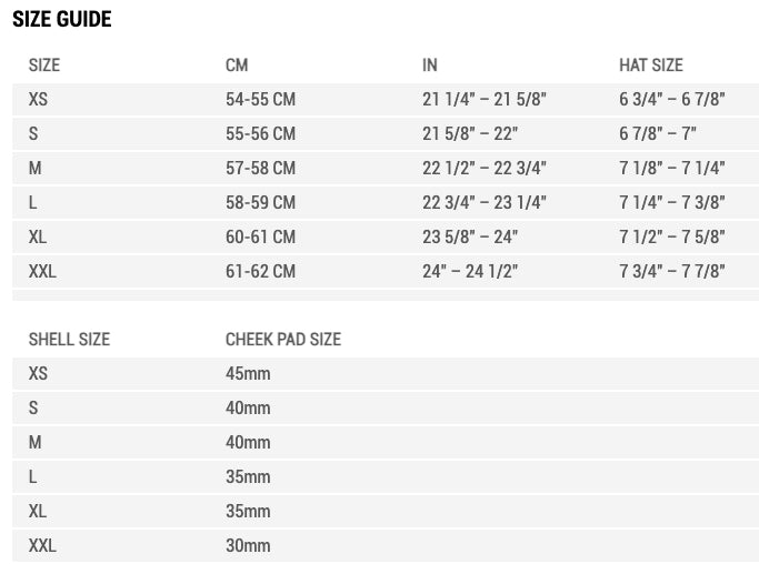 Bell - 2026 MX-10 MIPS Aviator White/Green Helmet Size Guide
