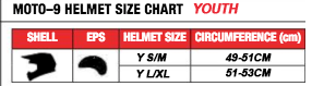 Bell - Moto-9 Youth Mips Glory Matte Helmet Size Guide