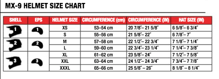 Bell - MX-9 MIPS Decay Black/Grey Helmet Size Guide