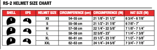 Bell - RS-2 Tactical Helmet Size Guide