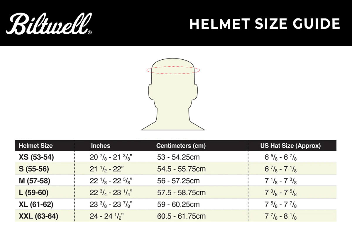 Biltwell - Lane Splitter Gloss Black Helmet Size Guide