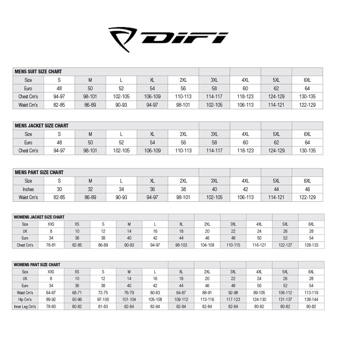 Difi - Monza Black/White Leather Jacket Size Guide