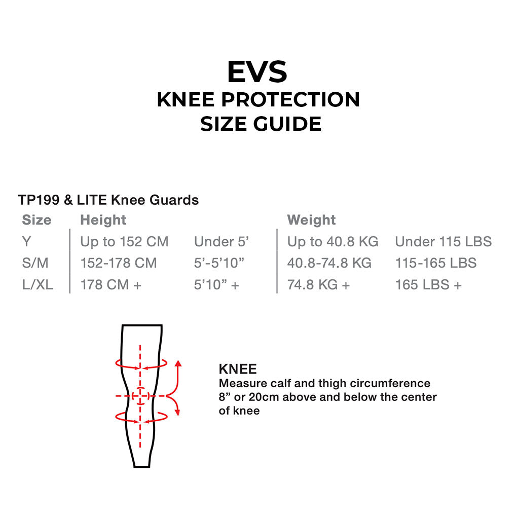 EVS - TP199 Travis Pastrana Youth Knee Guards Size Guide