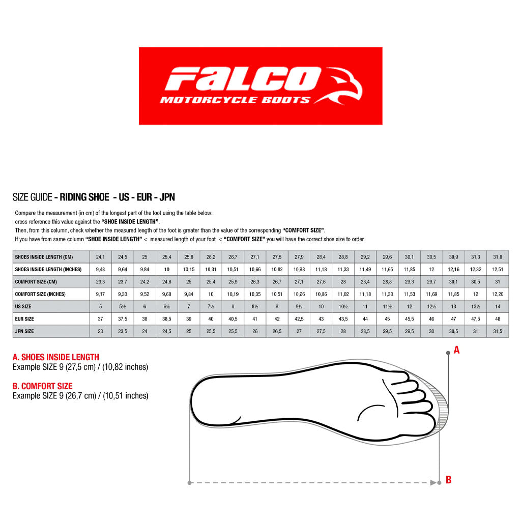 Falco - Ladies Airforce Black Ride Shoe Size Guide