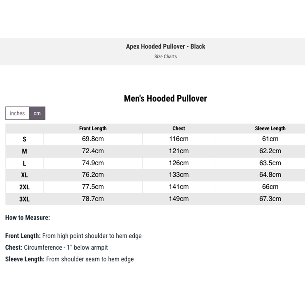 Fasthouse - Apex Hooded Black Pullover Size Guide