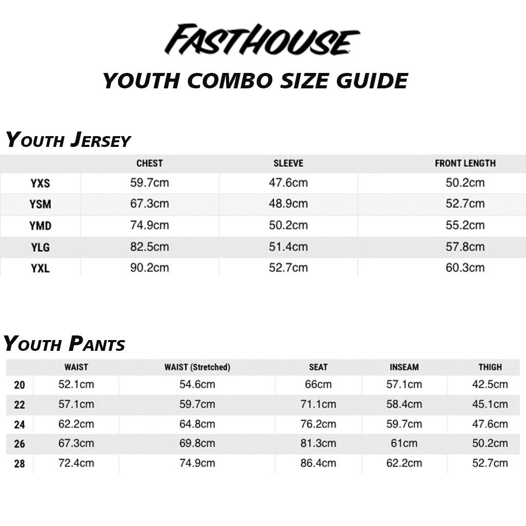 Fasthouse - 2026 Youth Grindhouse Hudson Blue/Red MX Combo Size Guide
