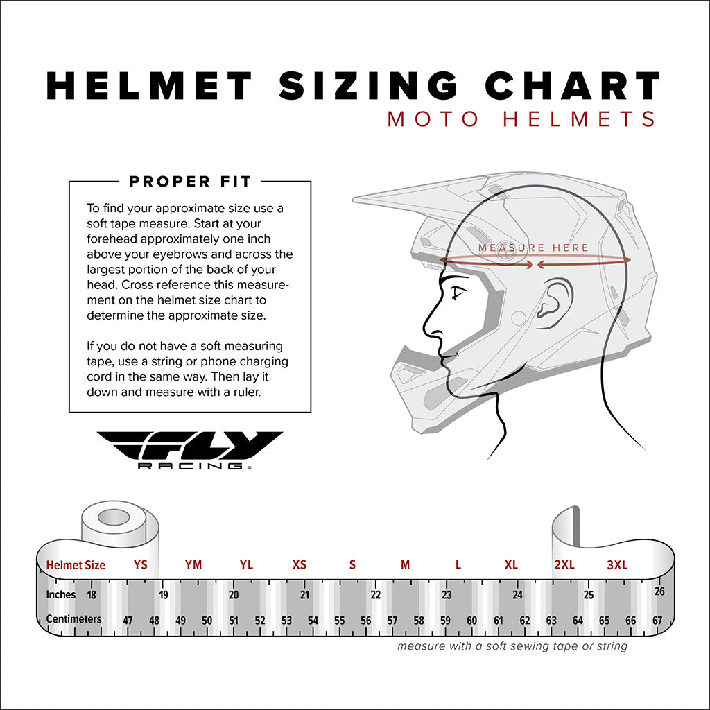 Fly Racing - Youth Formula Carbon Tracer Gold/Black Helmet Size Guide
