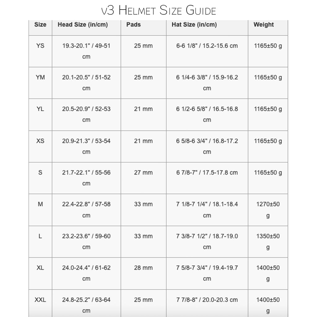 Fox - 2026 V3 Tine White/Red Helmet Size Guide
