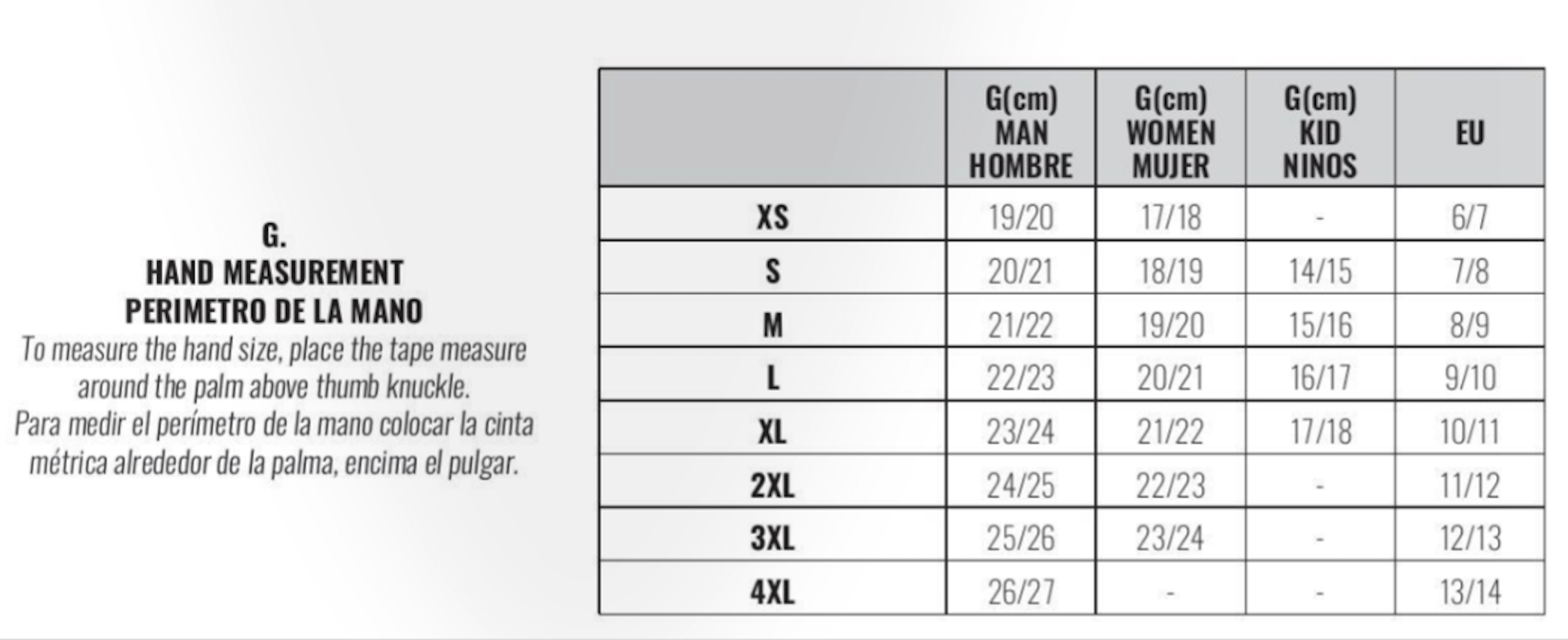 Ixon - Pro Apollo Glove Black Size Guide