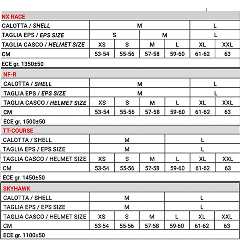 KYT - Skyhawk Solid Matte Helmet Size Guide