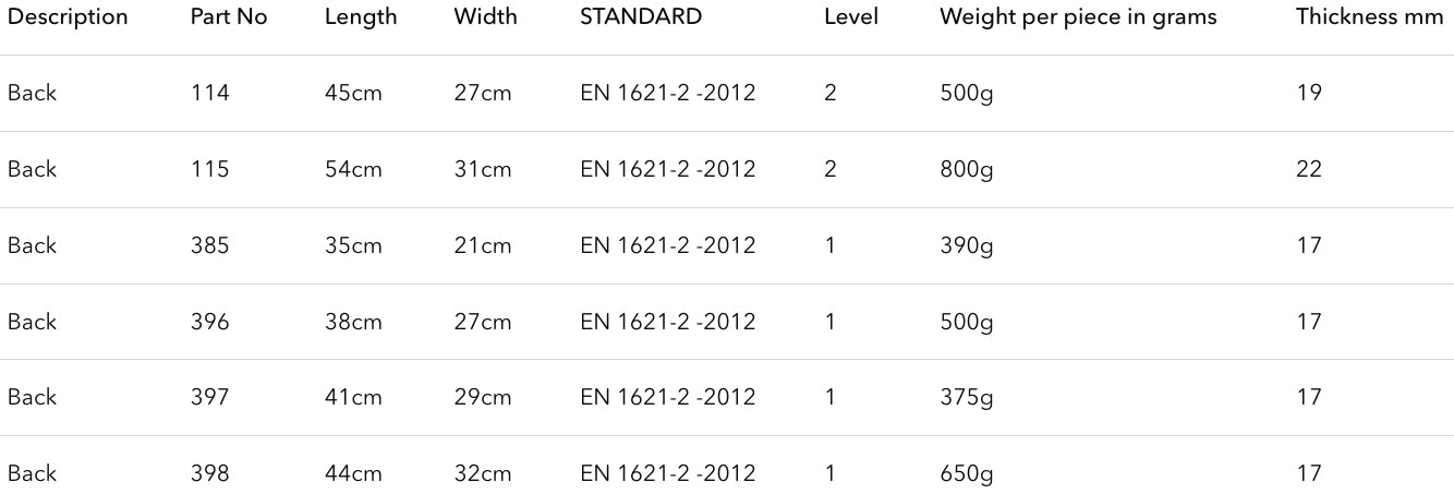 Knox - Micro-Lock CE Level 1 Back Protector - 385 Size Guide