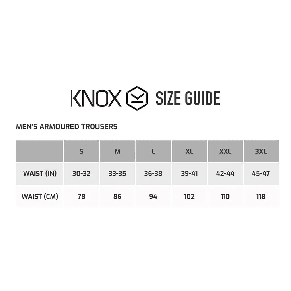 Knox - Mens Urbane Pro MK2 Trousers Size Guide