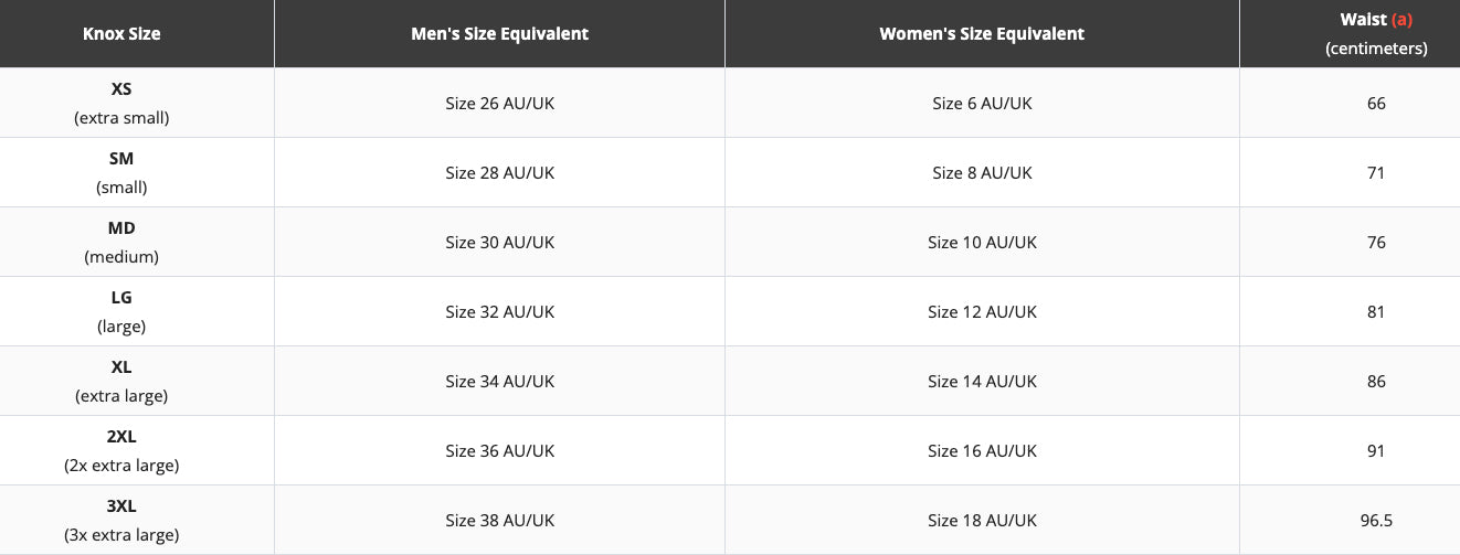 Knox - Unisex Action Pro Armoured Trousers MK2 Size Guide