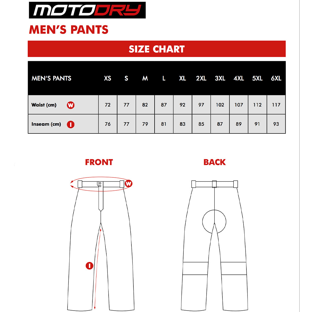 Moto Dry - Advent-Tour Trekker Pants Size Guide