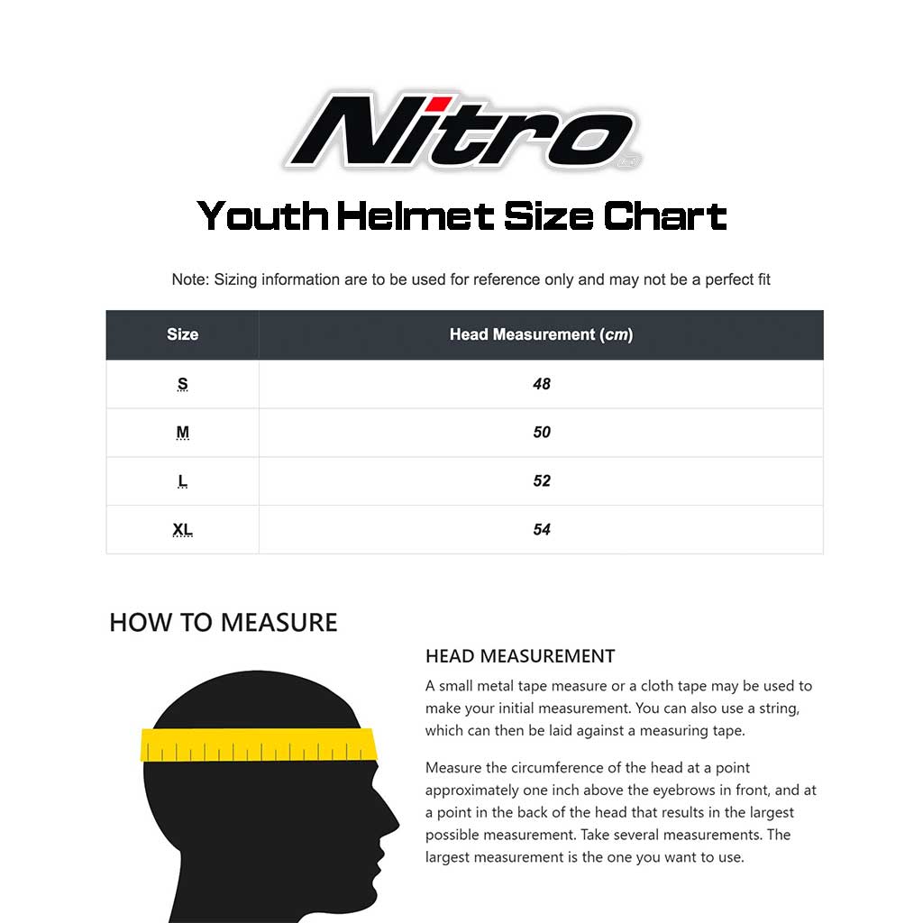 Nitro - N2300 Youth Solid Gloss Helmet Size Guide
