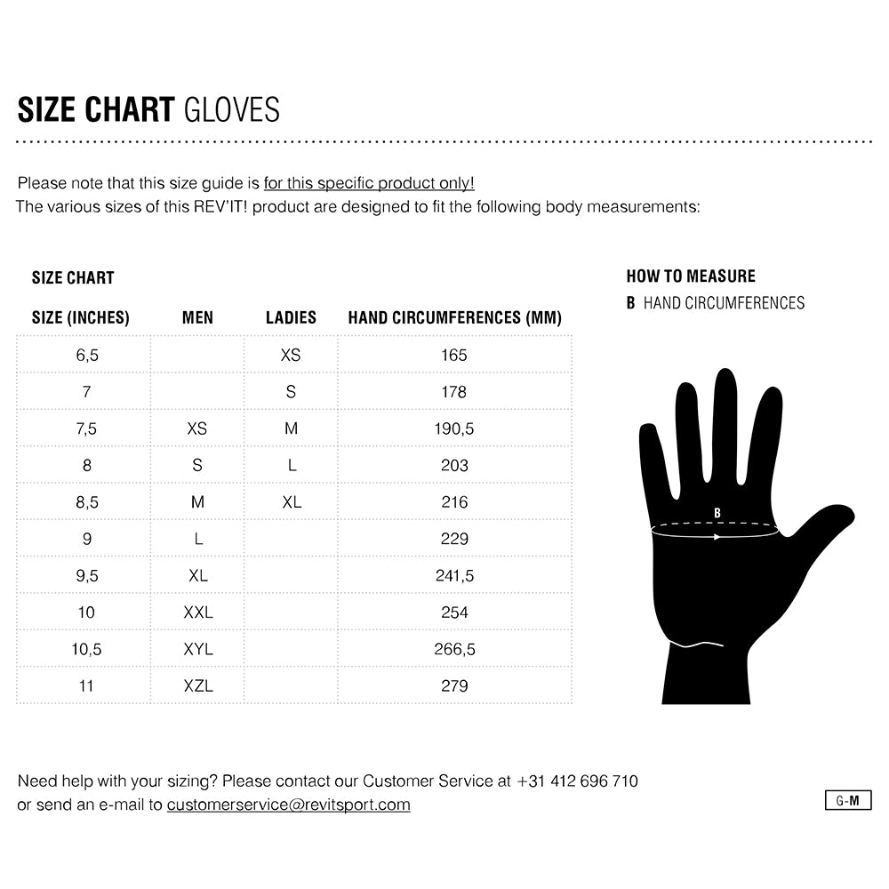 Rev-It - Monster 2 Black Gloves Size Guide