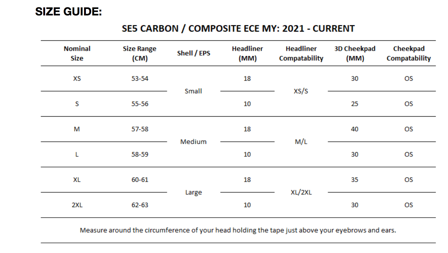TLD - SE5 Composite Team Grey Helmet Size Guide