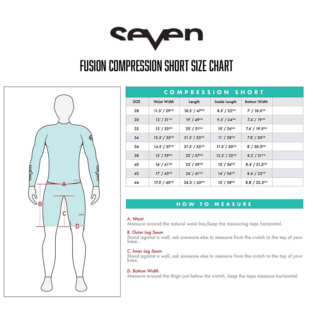 Seven - Fusion Padded Compression Shorts Size Guide