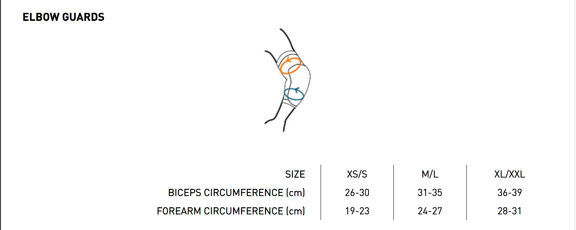 Shot - Airlight Elbow Guards Size Guide