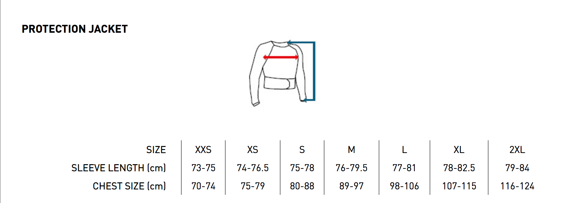 Shot - 2025 Racetech Black/Grey Jacket Size Guide