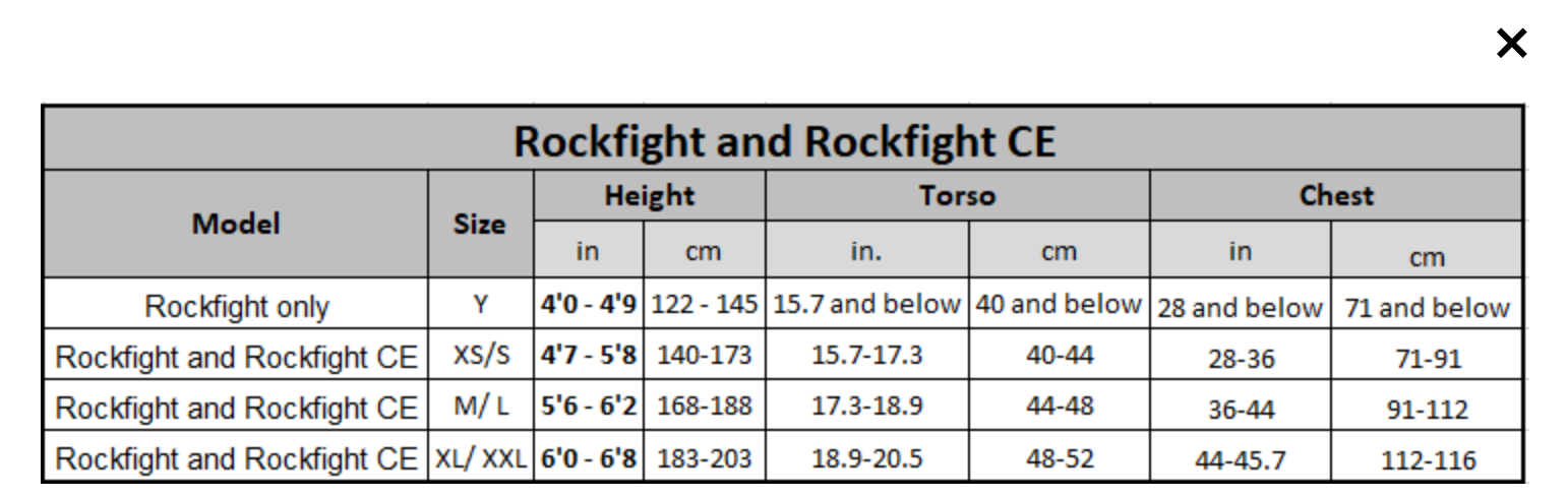 TLD - Rockfight Black Chest Protector Size Guide