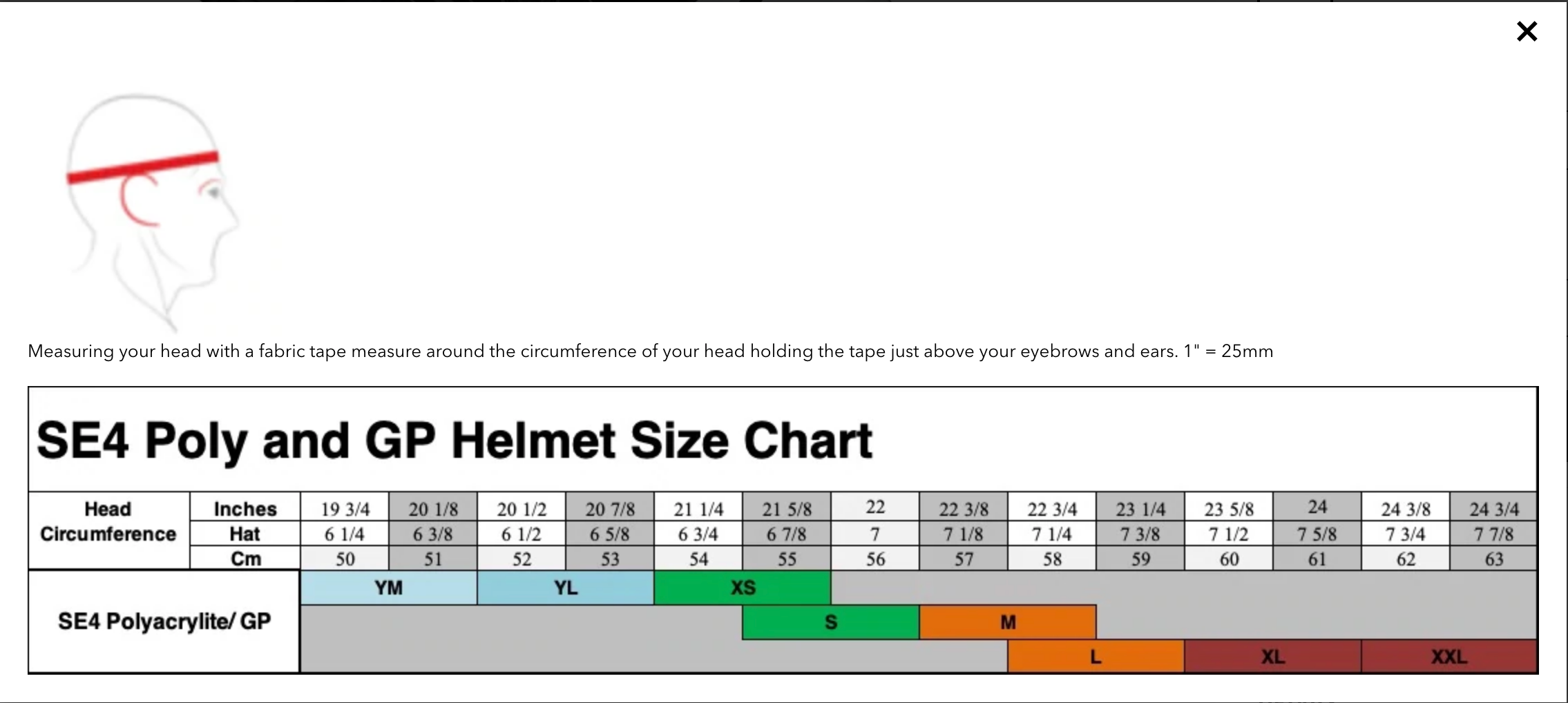 TLD - GP Overload Black/White Helmet Size Guide