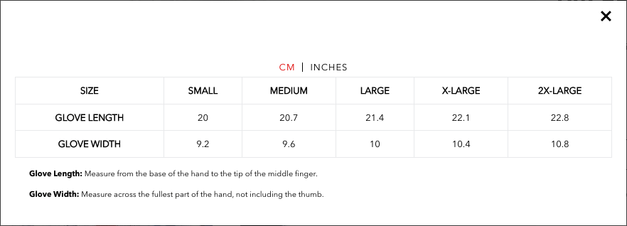 TLD - Womens GP Turqoise Gloves Size Guide