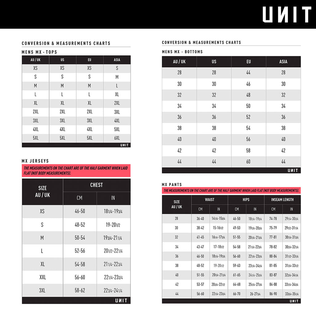 Unit - 2024 Youth Stack Black/White MX Combo Size Guide