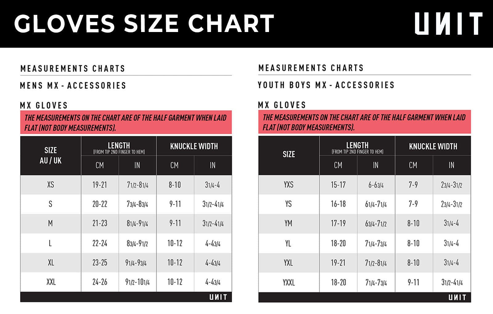 Unit - 2024 Sway Peach Gloves Size Guide