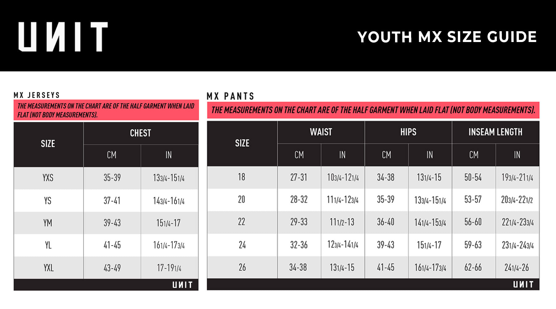 Unit - 2025 Youth Rage Multi Gloves Size Guide