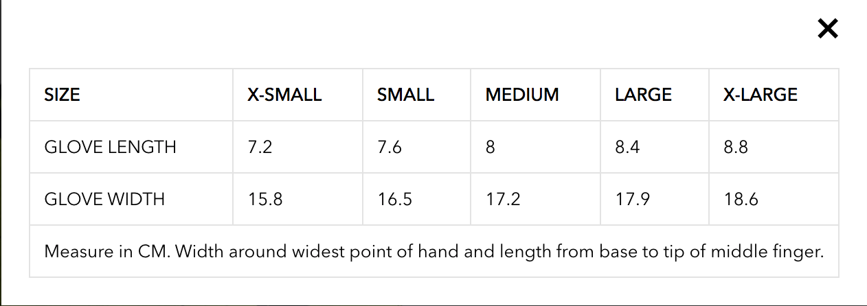 TLD - Youth Air Red Gloves Size Guide