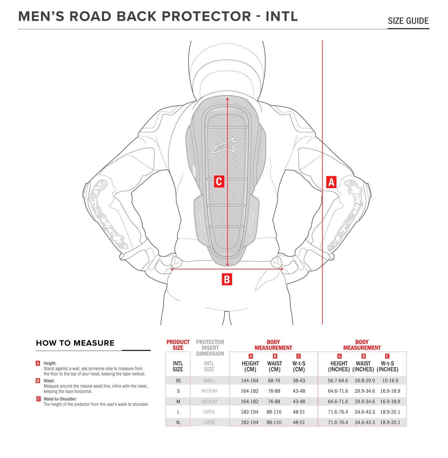 Alpinestars - Nucleon KR-1 Back Protector Size Guide